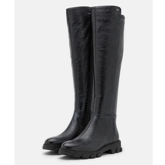 Michael Kors Shoes - Michael Kors Over The Knee Boots Black Crackled Patent Lug Sole Womens Size 10